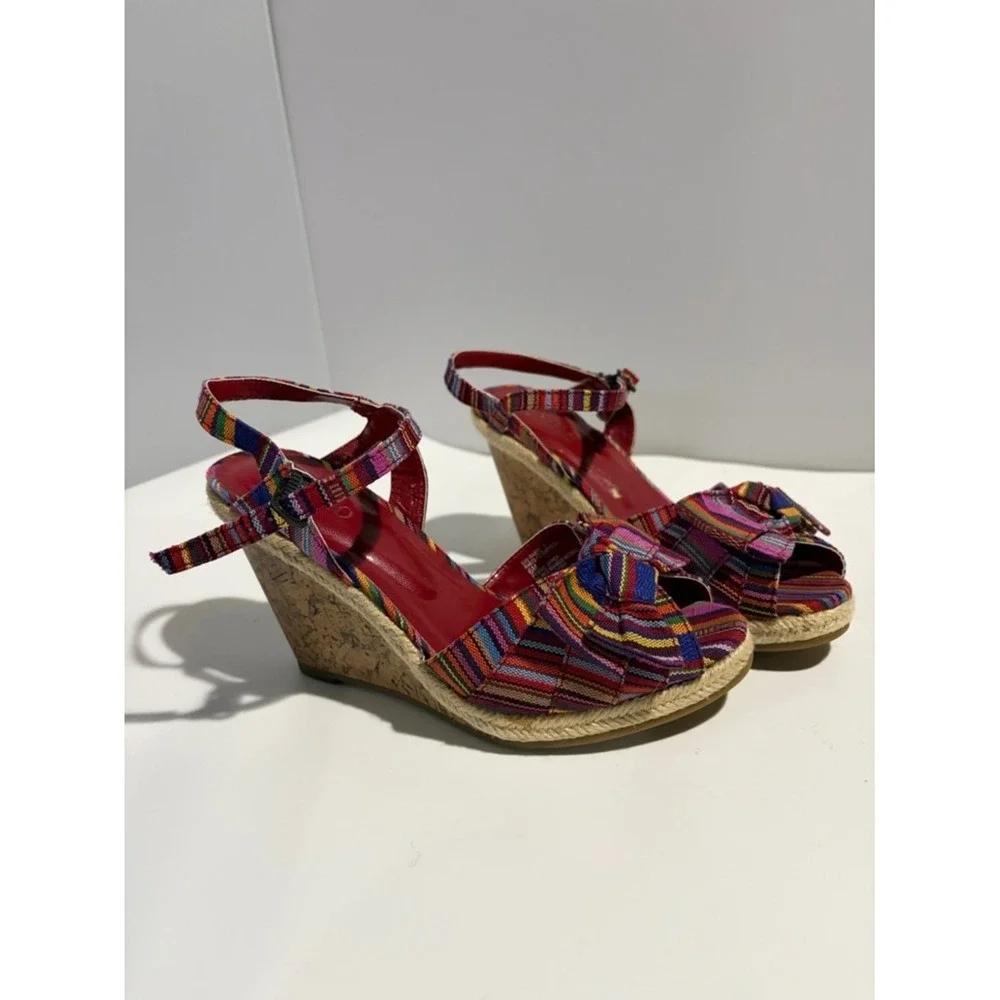 Rialto Multicolor Striped Bow Espadrille Wedges